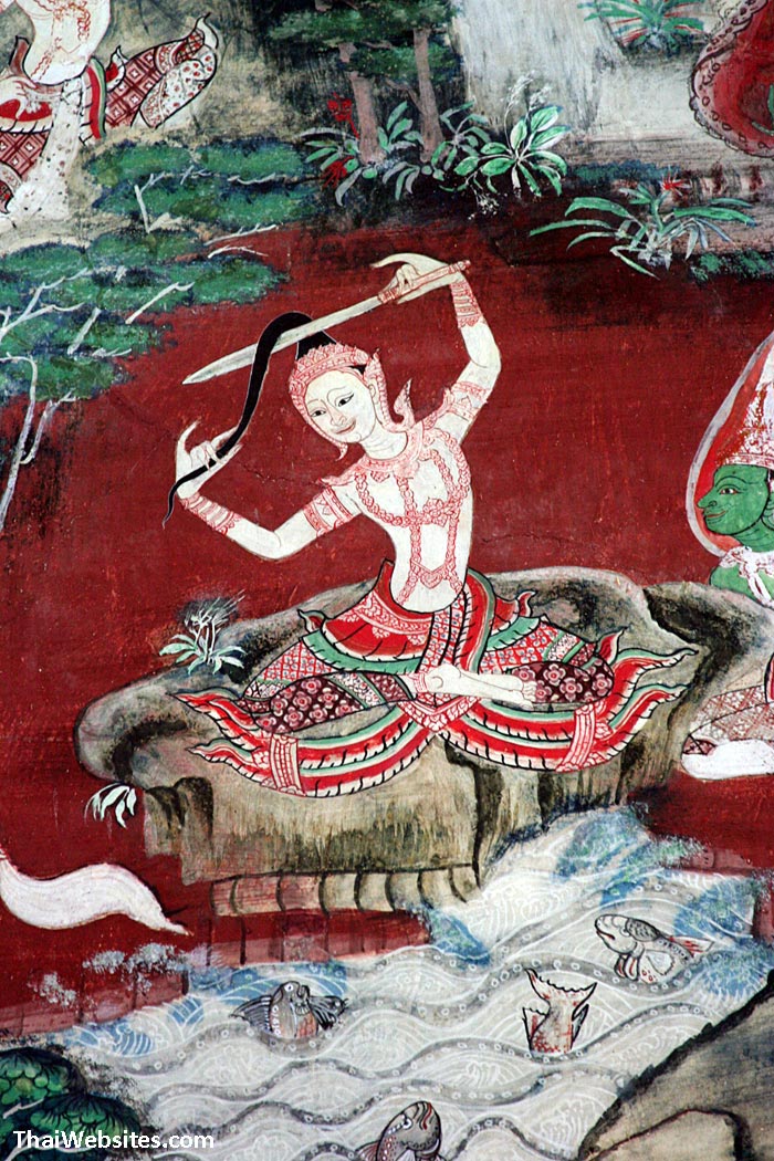 Buddha cutting his hair - the Great Renunciation The future Buddha cuts his hair, symbolising the act of Great Renunciation. From now on, the will live as a monk and go the the Path of Enlightenment