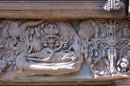 Reclining Vishnu lintel on the eastern face of the Mandapa.